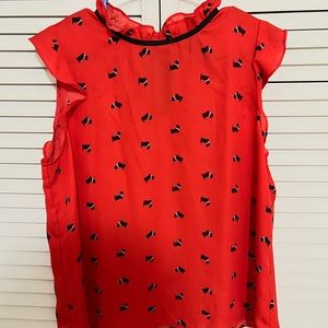 Schnauzer black dog print red high neck blouse